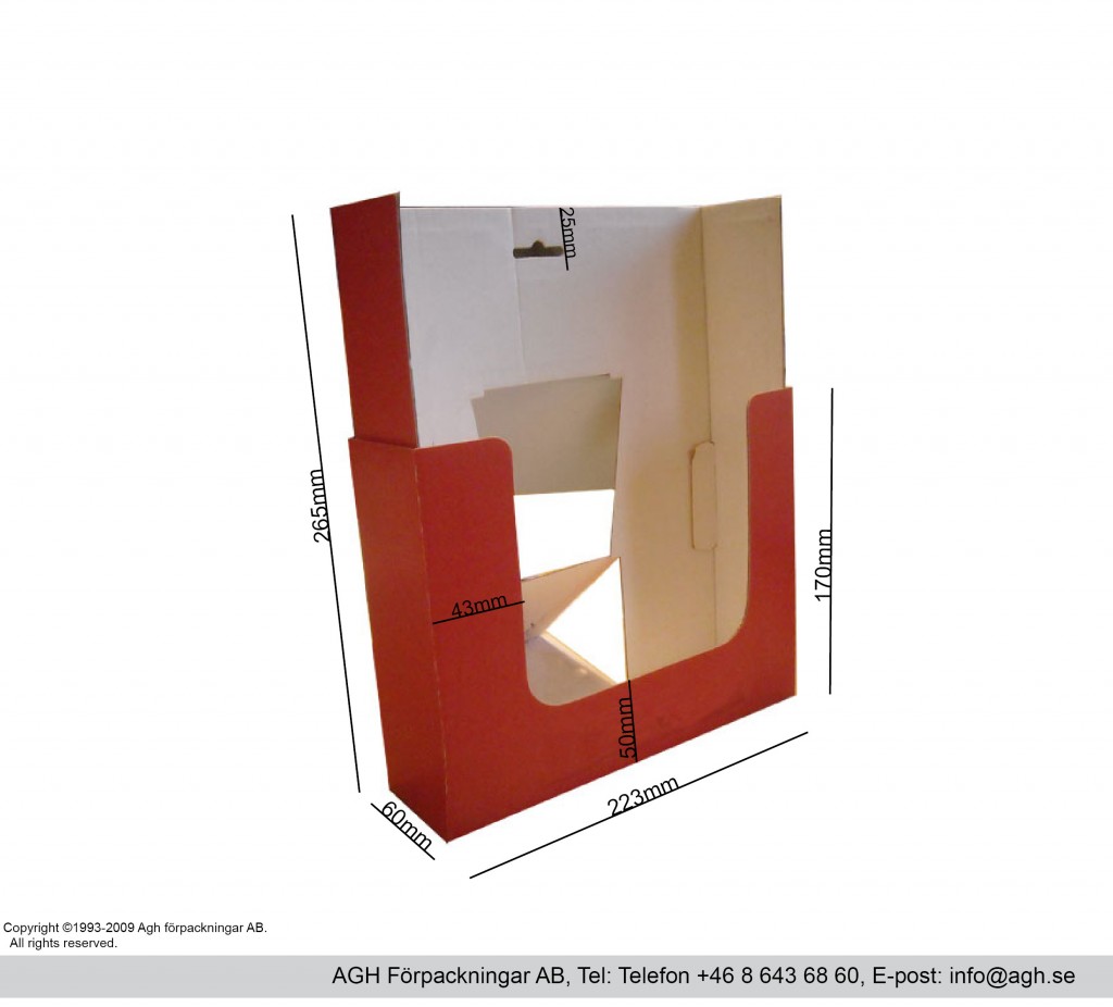A4 brochyrställ med hjärtstöd.Format 223x60x265mm.
